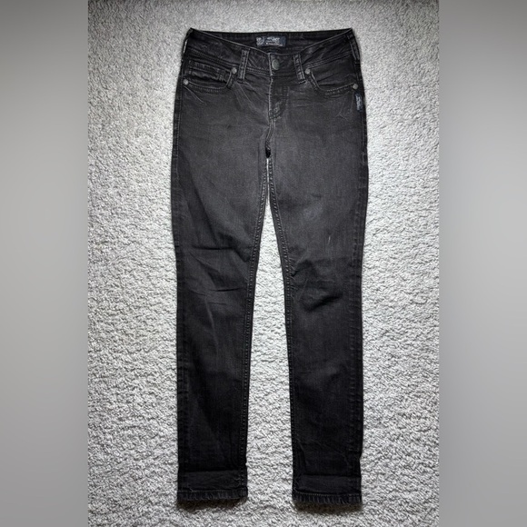 Silver Jeans Womens 28 Suki Mid Rise Skinny Black Denim Streetwear Party Night - Picture 1 of 6